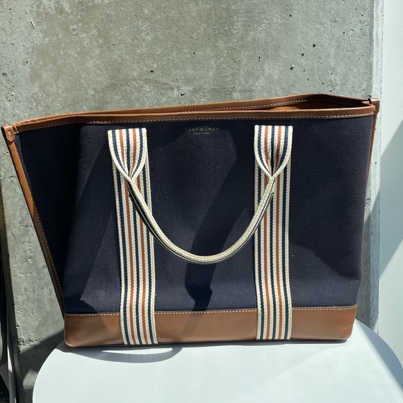 SOLD Tory Burch Perry Medium Multi-Stripe Canvas Tote - Picture 5 of 14